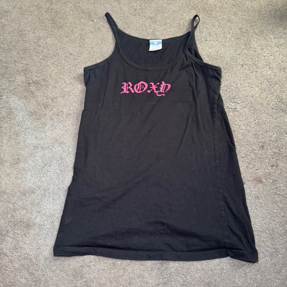 Vintage Roxy Tank Top Black Pink Gothic Logo Y2K Cotton Made in USA Large